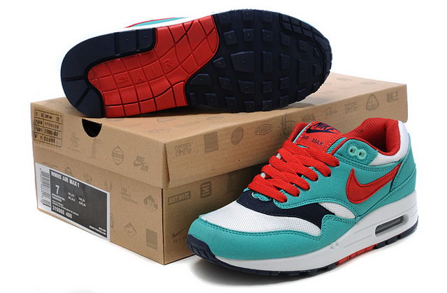 Nike Air Max 87 Womens Teal White Red Shoes - Click Image to Close